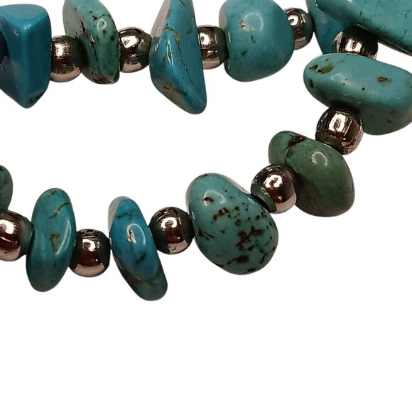 Vintage Southwest Blue & Green Turquoise Chip Necklace With Silver Beads 48" - Picture 10 of 11